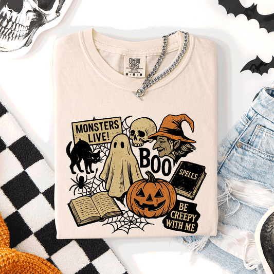Retro Halloween Monsters Witch Creepy Vintage Style Spooktacular Comfort Colors Tee - Ivory Cream - T-Shirt