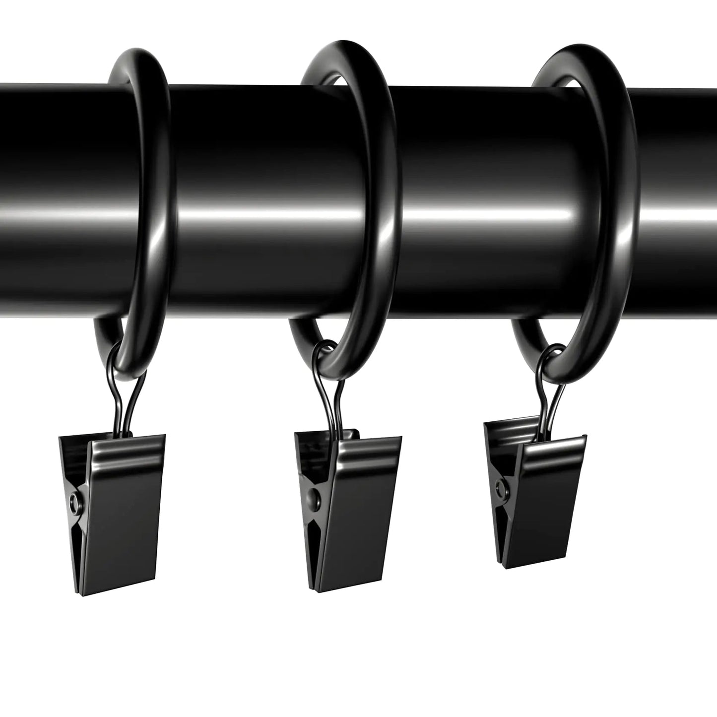 Black 20 Piece Curtain Rings with Clips - - curtain hooks