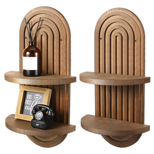Wenqik 2 Pc Rainbow Arch Wooden Floating Shelves - Brown - Shelf