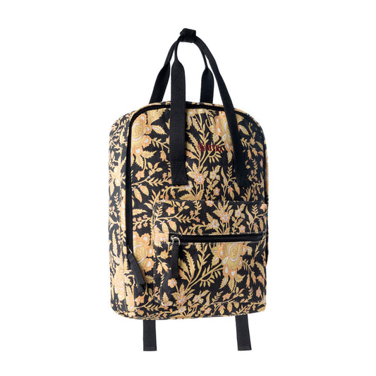 Myra Pine Meadow Cotton & Leather Crossbody Bag in Black & Cream Floral - - Up-Cycled Canvas Bag
