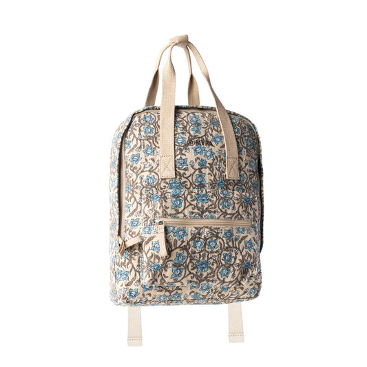 Myra Pine Meadow Cotton & Leather Crossbody Bag in Natural & Blue Floral - - Up-Cycled Canvas Bag