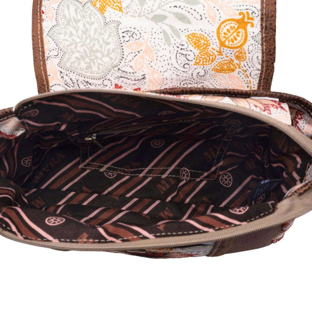 Myra Oakline Cotton & Leather Shoulder Bag in Powder Brown- Myra USA- {{Product type}}