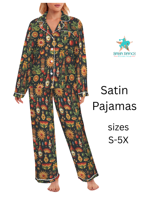 Baha Ranch Colores De Mexico - Mexican Culture Satin Pajamas - - Pajama Sets