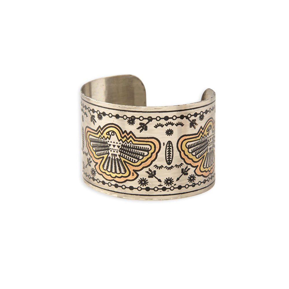 Thunder Hawk Etched Metal Cuff Bracelet- Myra USA- {{Product type}}