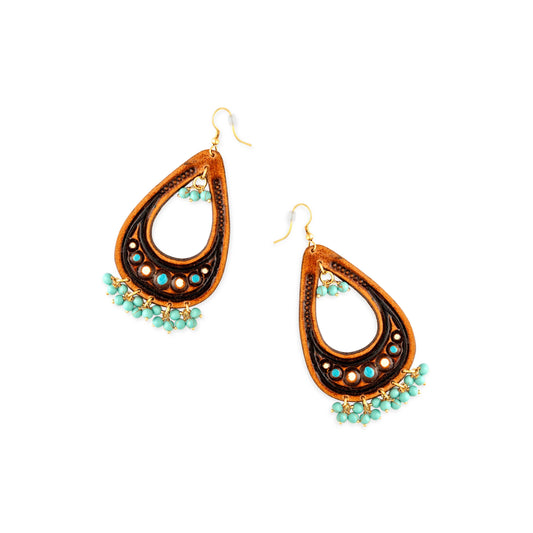 Camellia Hand-Tooled Leather Earrings - - JEWELRY