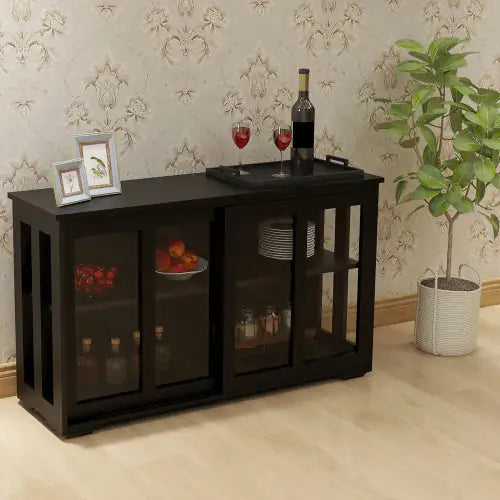 Black Storage Cabinet with Glass Doors - Kia Day Design