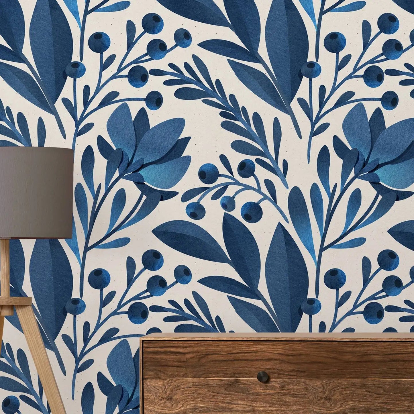 Blue Watercolor Floral Pattern Peel and Stick Wallpaper Kia Day Design