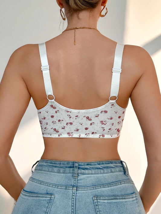 Women's Ditsy Floral Lace Wireless Bra Adjustable Straps Mesh Unlined Comfortable Daily Bralette for Women - -