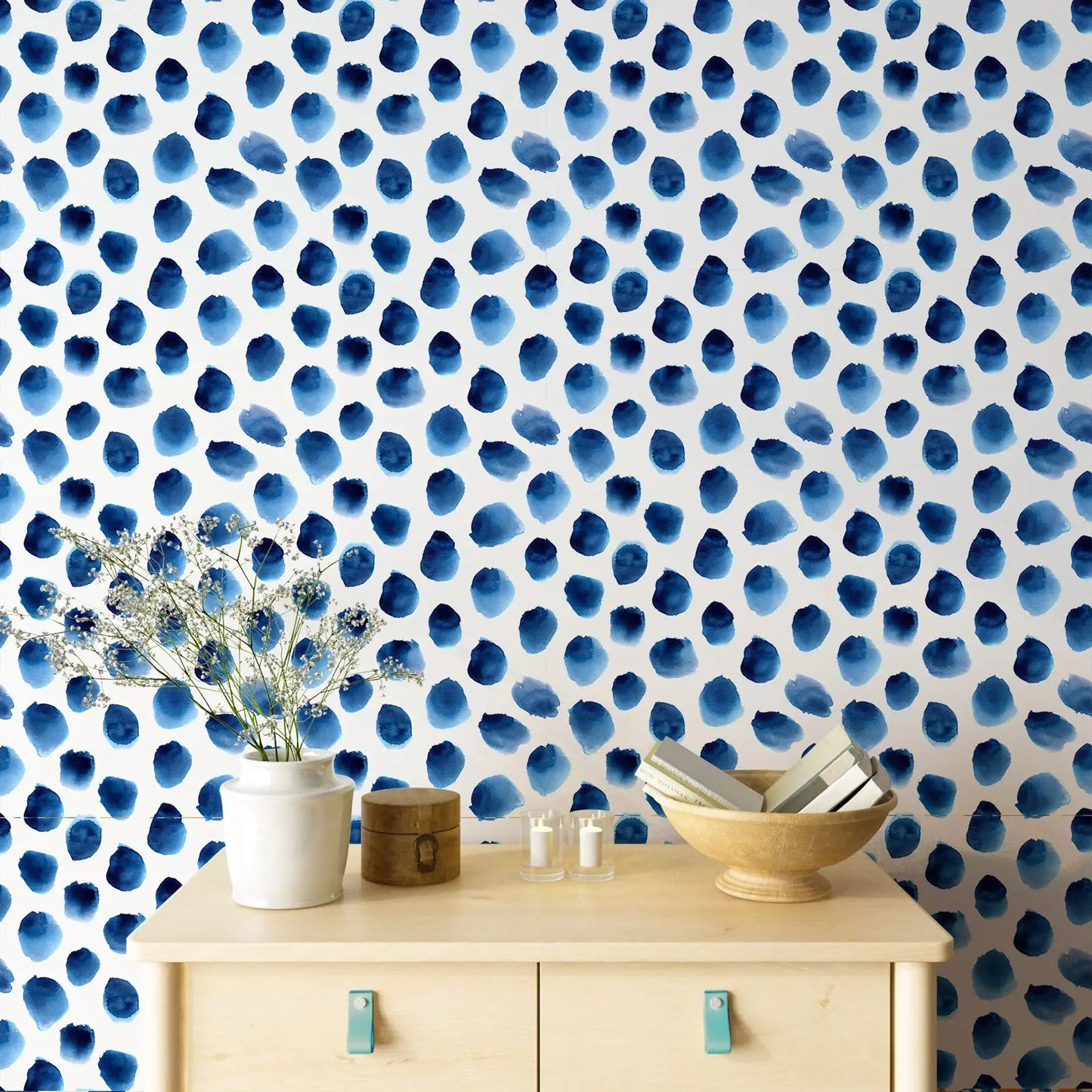Watercolor Blue Dots Wallpaper Kia Day Design