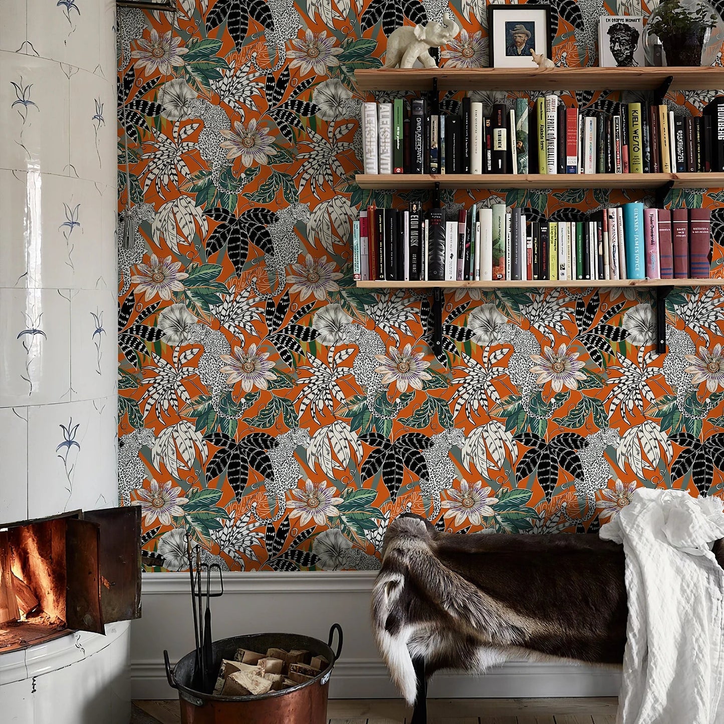 Orange Botanical Floral Vinyl Wallpaper Kia Day Design