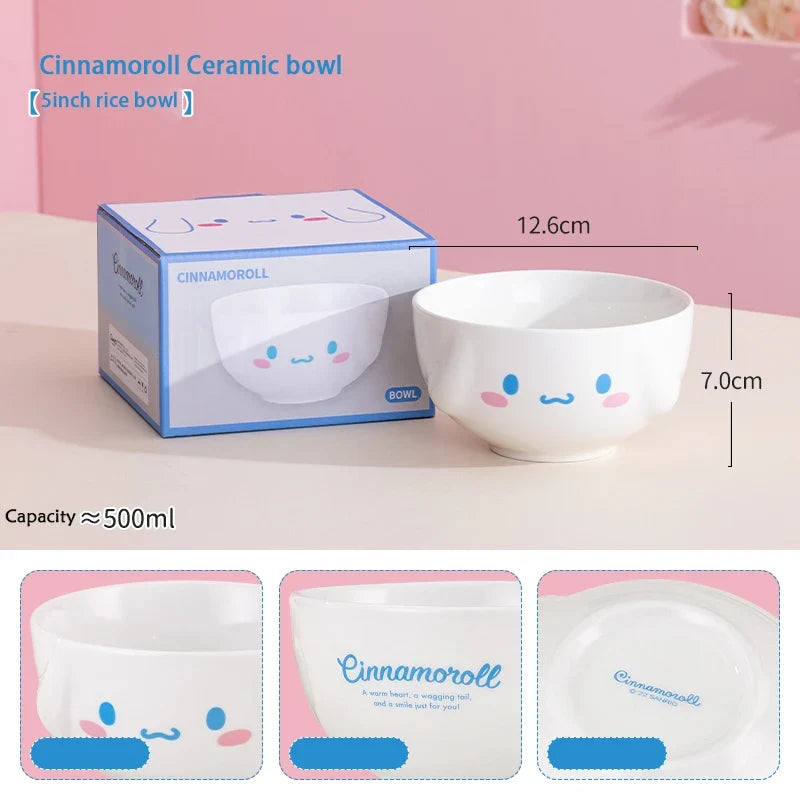 For Sanrio 5Inches Ceramic Rice Bowls Home Cute for Melody& Cinnamoroll& Kuromi Tableware Cartoon Anime Relief Bowl for Children - Cinnamoroll -