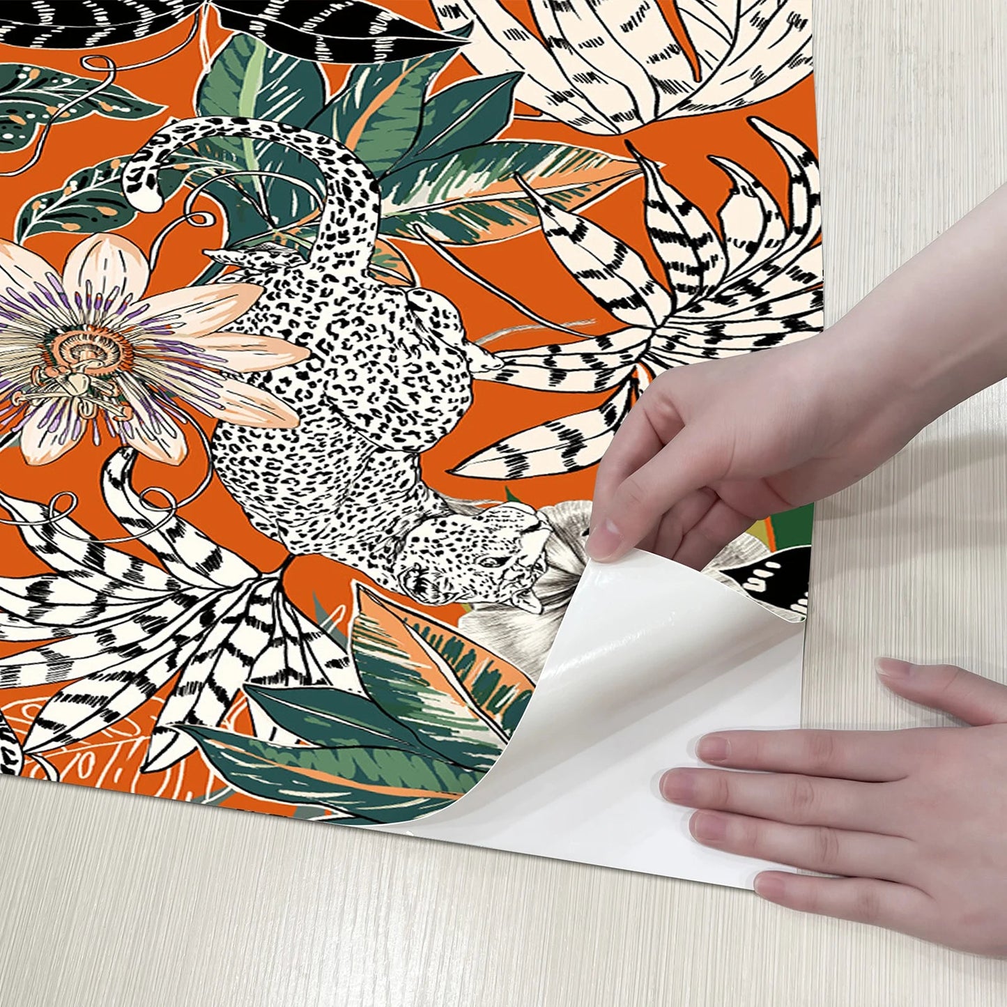Orange Botanical Floral Vinyl Wallpaper - - wallpaper