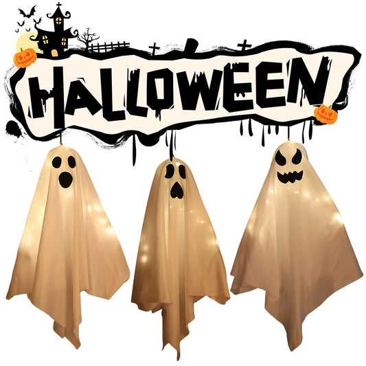 1/3PCS Spooky Ghost Halloween Decoration Waterproof Halloween LED Fabric Hanging Ghost Light for Lawn Garden Home Party Decor - -
