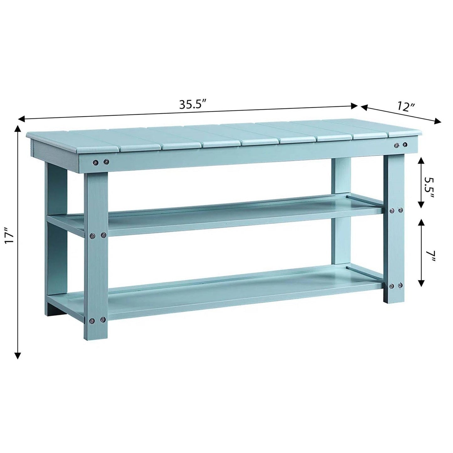 Sea Foam Aqua Blue Wood 2-Shelf Shoe Rack Storage Bench for Entryway or Closet - - Accents > Shoe Racks