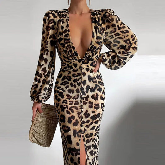 Ladies Button V-Neck Slit Dress - Kia Day Design