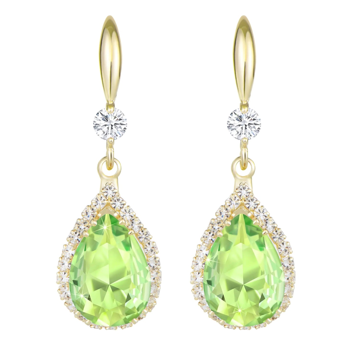 Lime Green Gold Dangle Earrings Imitation Diamond Rhinestone Teardrop Earrings - Kia Day Design