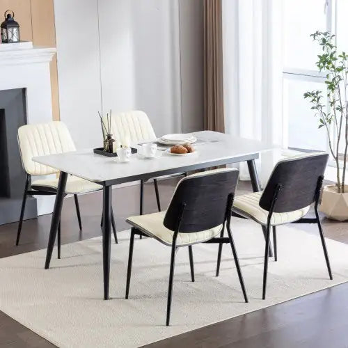 Dining Chairs Set Of 2 Mid Century Modern Retro Faux Leather Chair With Walnut Bentwood Back Upholstered Seat Metal Legs Adjustable Foot For Kitchen Dining Room Chairs - Kia Day Design
