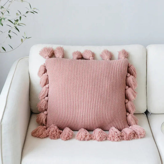 Solid Color Tassel Decorative Pillow for Home Decor Kia Day Design