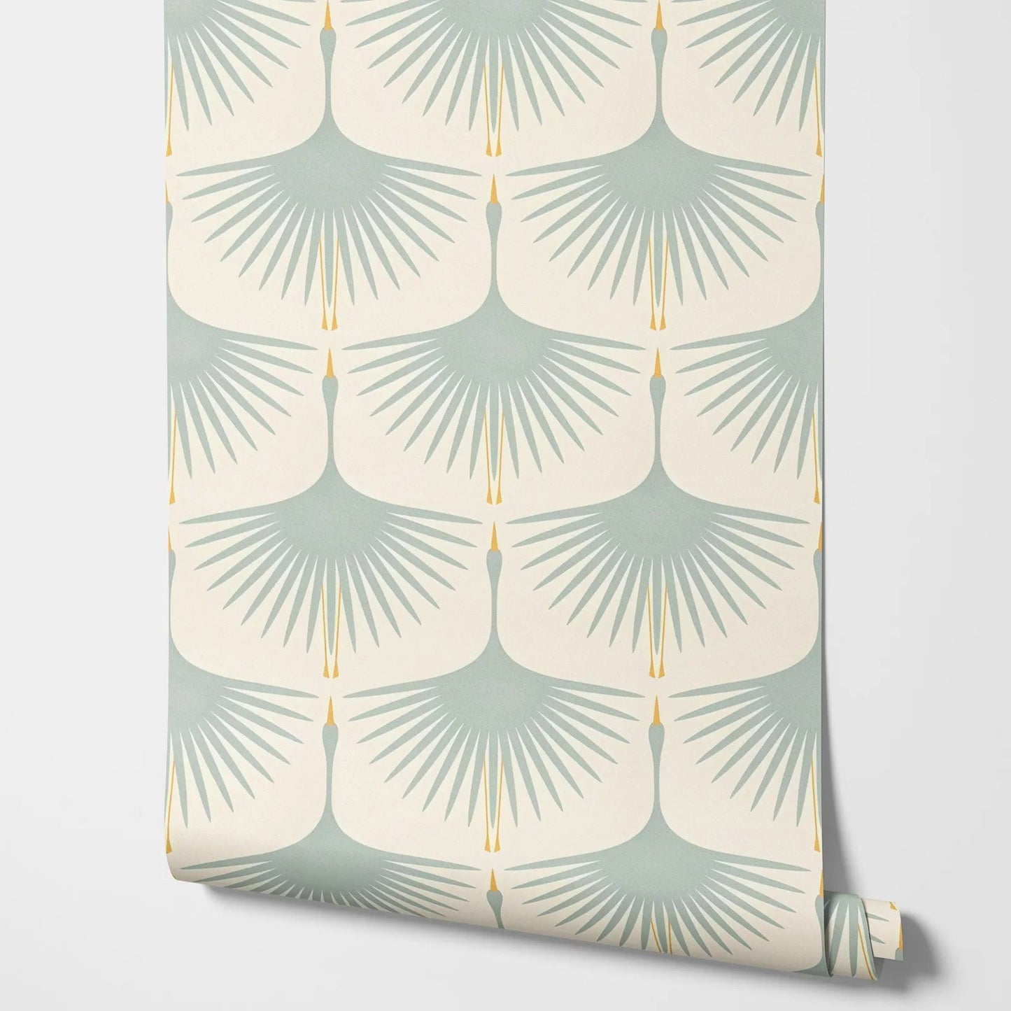 Self-Adhesive Wall Paper Rolls,Art Deco Green Color Swans Duck Egg on Soft Wallpaper,Peel and Stick Wallpaper for Walls in Rolls Kia Day Design