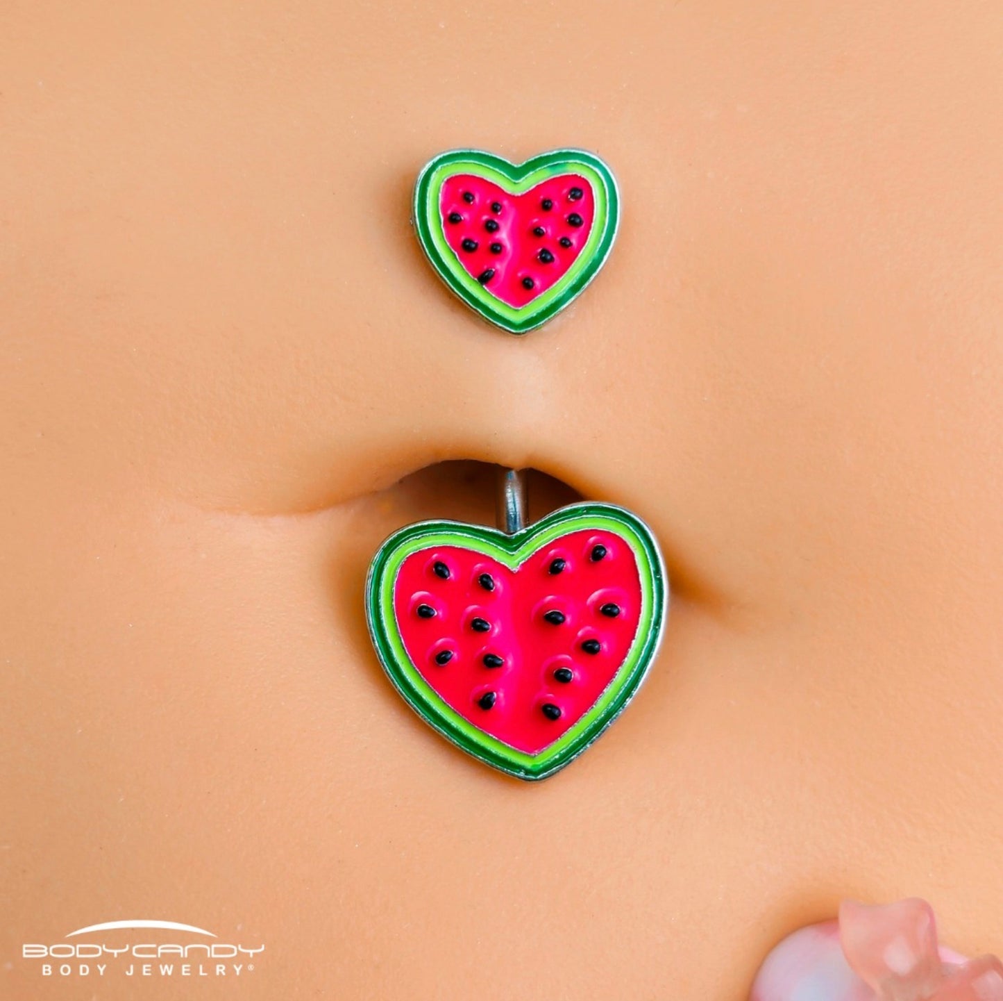 Watermelon Hearts Double Mount Belly Ring - - BELLY RING Double Mount