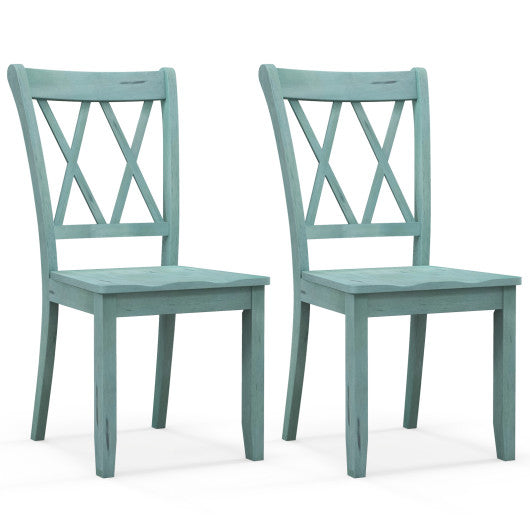 Set of 2 Cross Back Rubber Wood Dining Chairs-Green - - Home & Garden