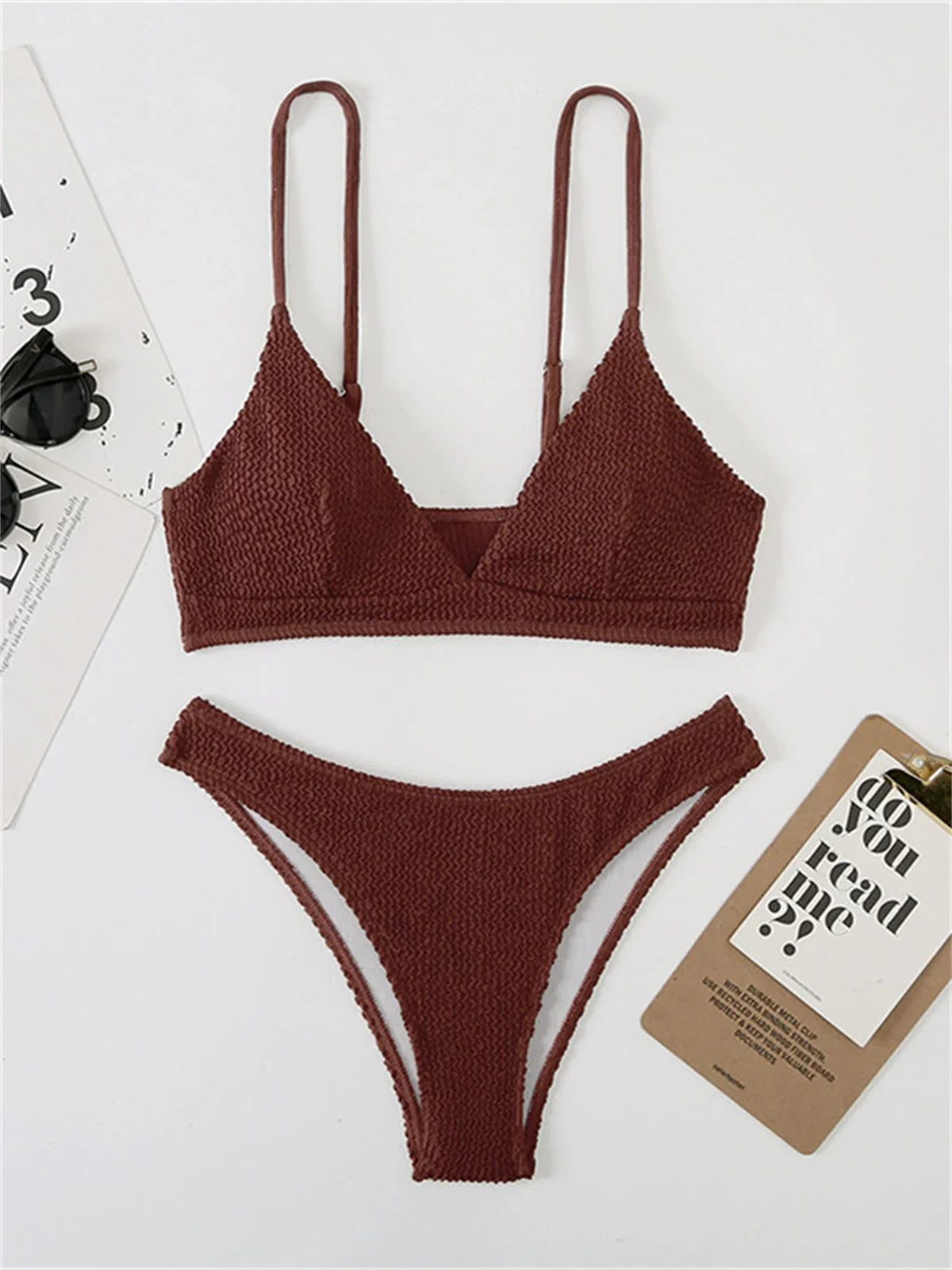 Sexy Extreme Micro Bikini Set 2024 Women White Black Wave V Neck Push Up Thong Swimsuit Beach Bathing Suit Two Piece Swimwear - Coffee -