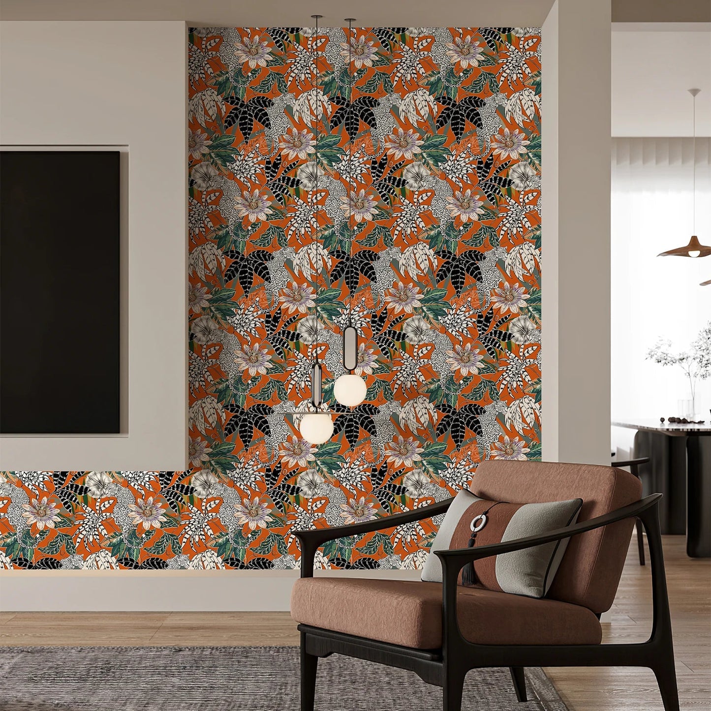Orange Botanical Floral Vinyl Wallpaper Kia Day Design