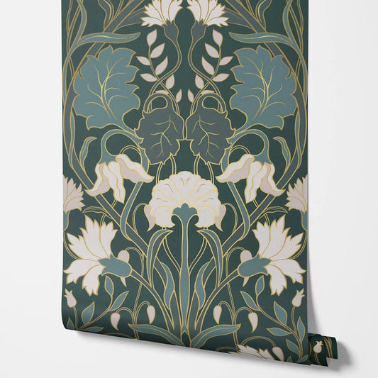 Green Floral Art Nouveau Wallpaper Kia Day Design
