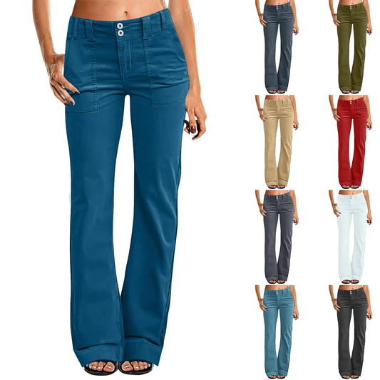Casual Stretch Twill Pants for Women Straight Fit Chino Pant - Kia Day Design