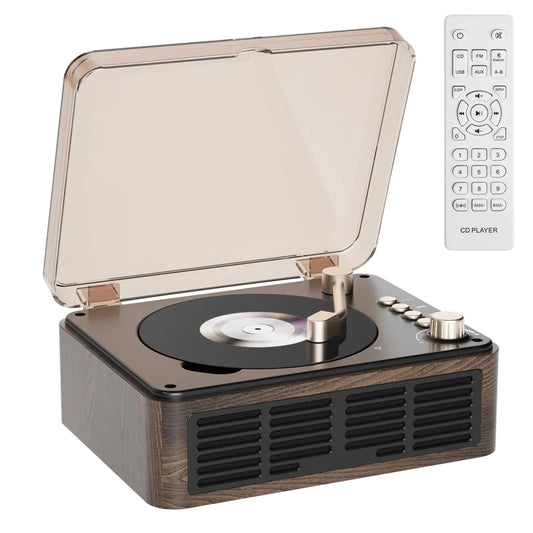 Gueray CD Player with HiFi Stereo Sound Vintage CD Player Bluetooth CD Raido Player with Speakers & FM Radio Retro Support USB & AUX Playback for Audio Books - Kia Day Design