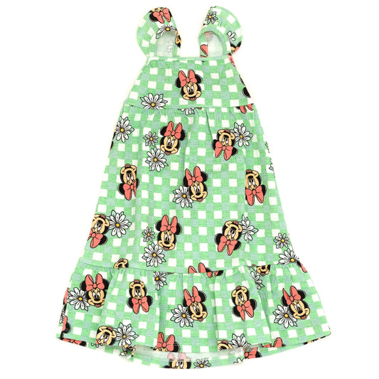 Disney Minnie Mouse Plaid Green Floral Big Girls Dress - - dress