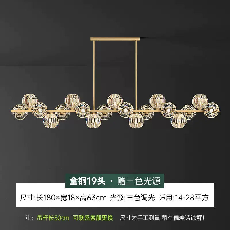 Modern Nordic Crystal Copper Dining Pendant Light - Copper natural color hanger 19 head length 180cm three color light changing - Lighting