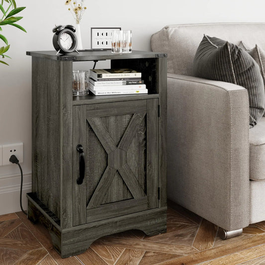 Grey End Table with Charging Station - Kia Day Design