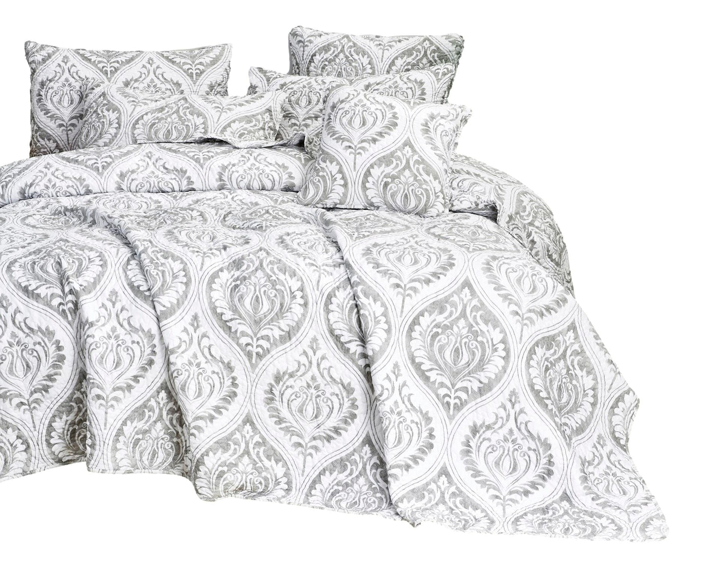 Tache Dreamy Moon Sky Ogee Damask Heather Gray White Quilt Set (TB300) - - Quilt / Bedspread