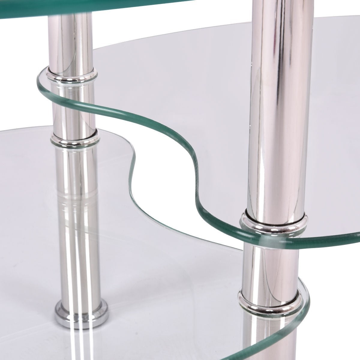 Modern Oval Tempered Glass Coffee Table with Bottom Shelf - - Living Room > Coffee Tables