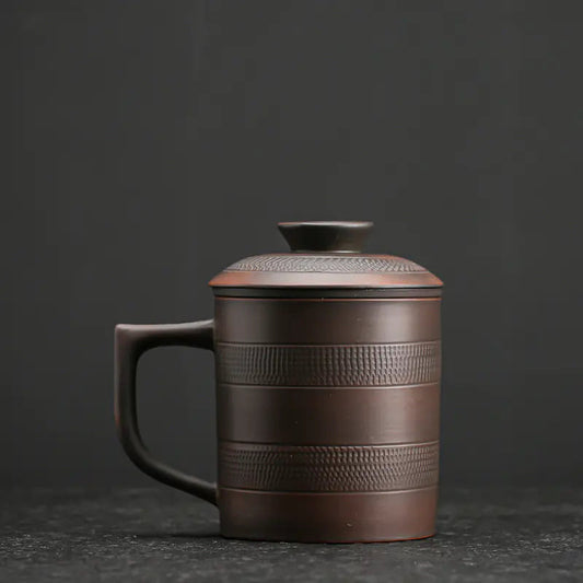 Water Purple Ceramic Mug with Lid - Fuyun purple pottery cup - mug