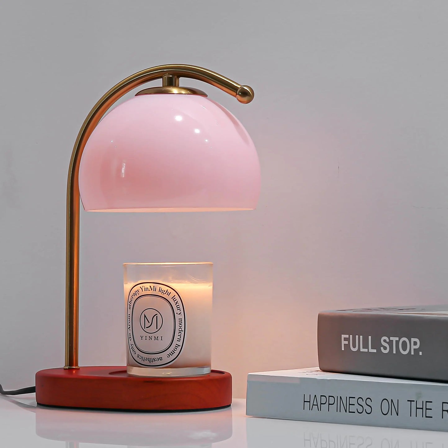 Pink Glass Candle Warmer with Timer and Dimmer Bedside Table Lamp with 2 Bulbs - - candle warmer