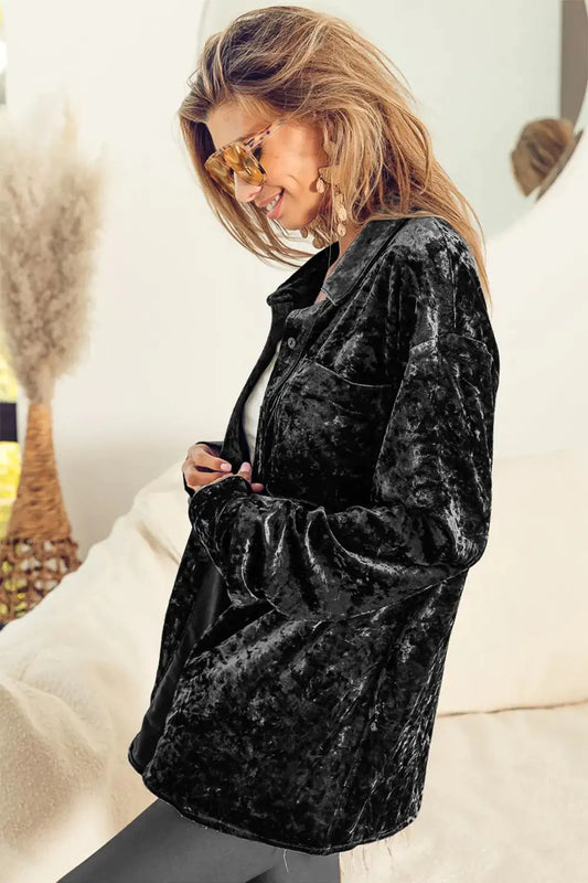 BiBi Button Up Long Sleeve Velvet Shirt - Kia Day Design