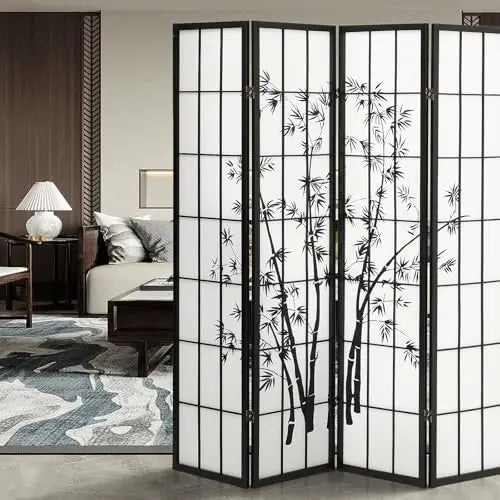 4-Panel Room Divider Flowers Pattern Folding Privacy Screens - Kia Day Design
