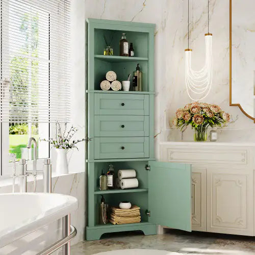 Green Triangular Tall Cabinet With 3 Drawers and Adjustable Shelves - Kia Day Design