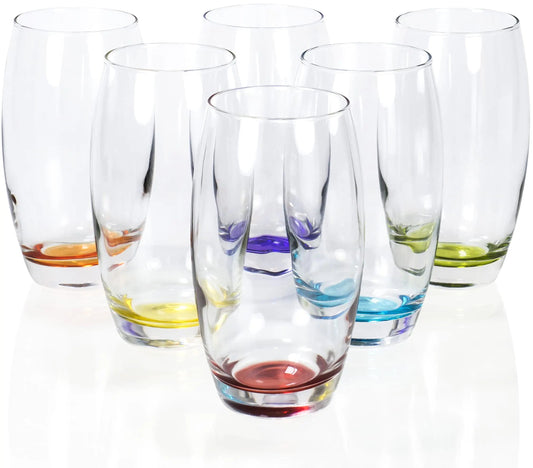 Red Co. Set of 6 Large 16 oz Multicolored Drinking Glasses - - drinkware