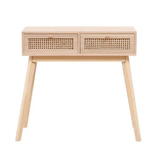 Wood Side Table with Two Rattan Drawers - Kia Day Design
