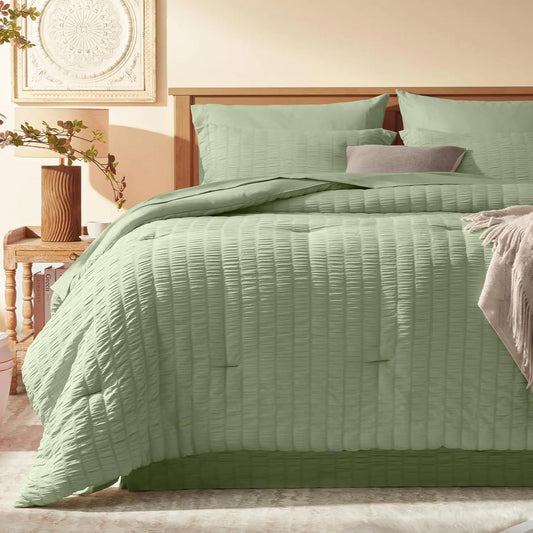 Green Queen Seersucker Comforter Set 8 Pieces - Kia Day Design