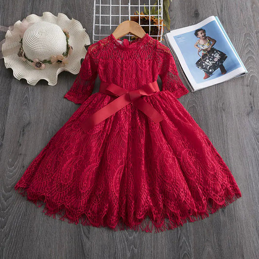 Embroidered Mesh Tulle Tutu Dress for Children - Red 130cm - dress