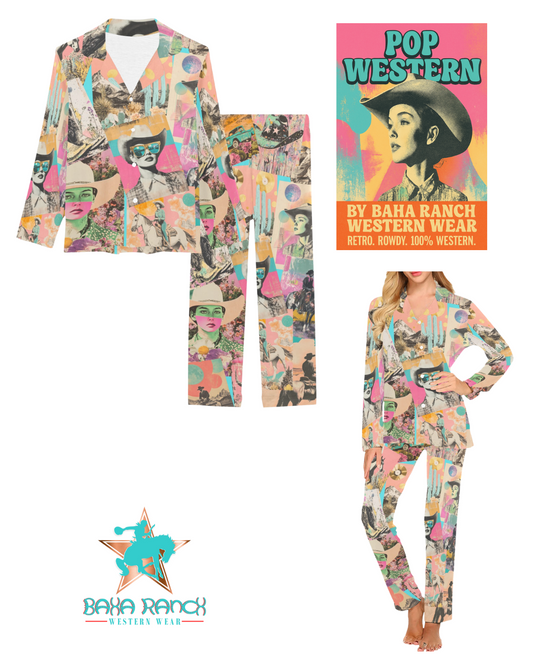 Baha Ranch Retro Pop Western Collage Pajama Set - - Pajamas Set's