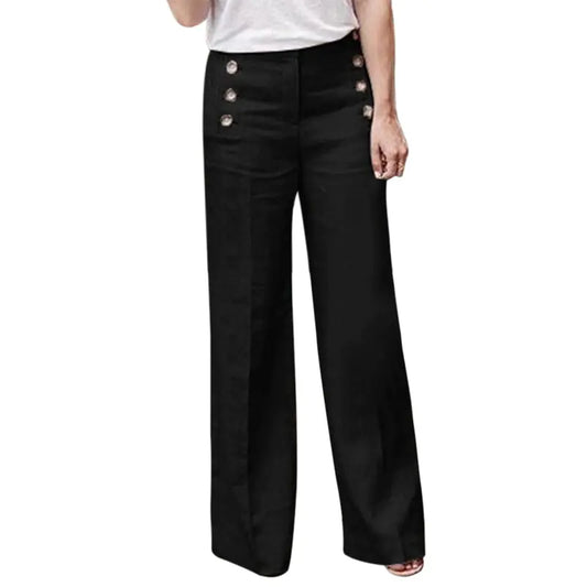 Women's High-Waisted Button Wide-Leg Pants - Kia Day Design