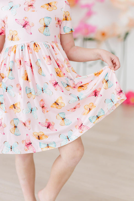 Butterfly Kisses S/S Pocket Twirl Dress - - Twirl Pocket Dress S/S