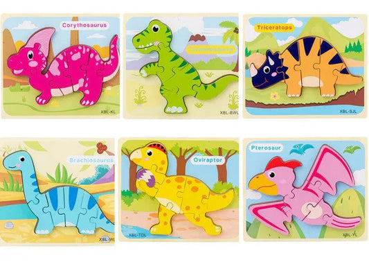 Wooden 3D Montessori Dinosaur Jigsaw Puzzles 6 Color Set 1