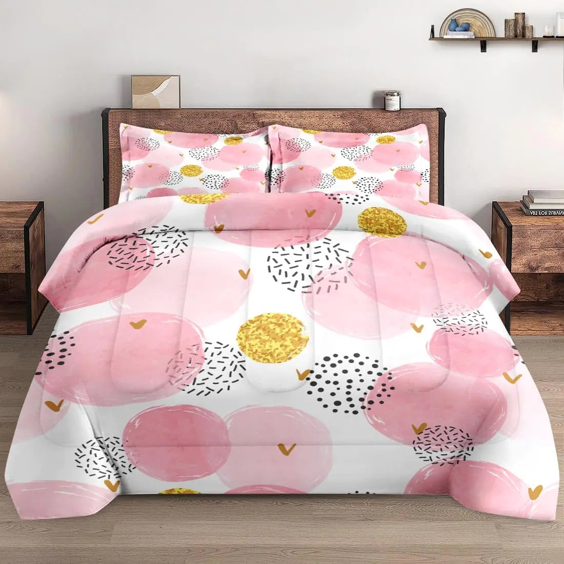 Pink Polka Dot Queen Size 3 Pc Bedding Set - Kia Day Design