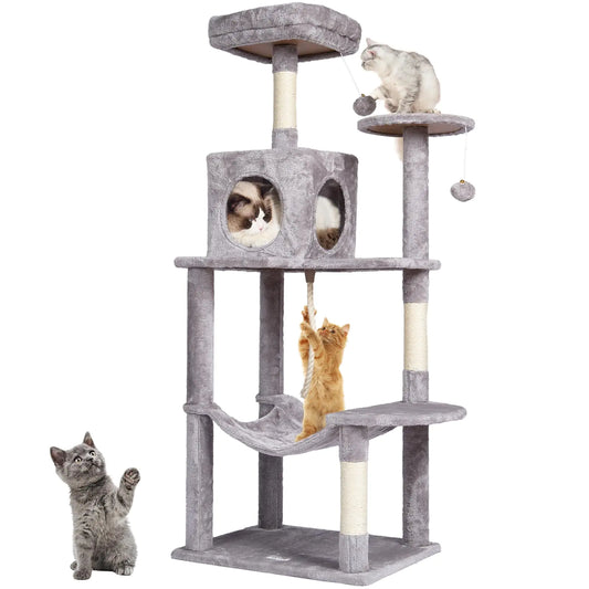 VEVOR Large Cat House with Hang Ball Cat Furniture Activity Center Light Grey - - cat tree